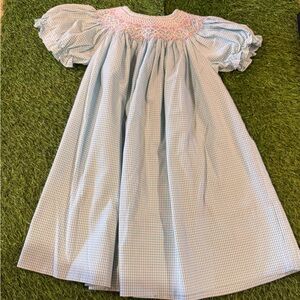 Blue Gingham Smocked Kids Dress